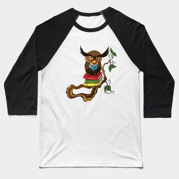 Mr. Books Owl Baseball T-Shirt by tigressdragon